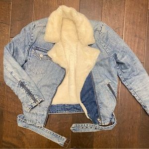 Faux Fur Sherpa Light Wash Denim Jacket